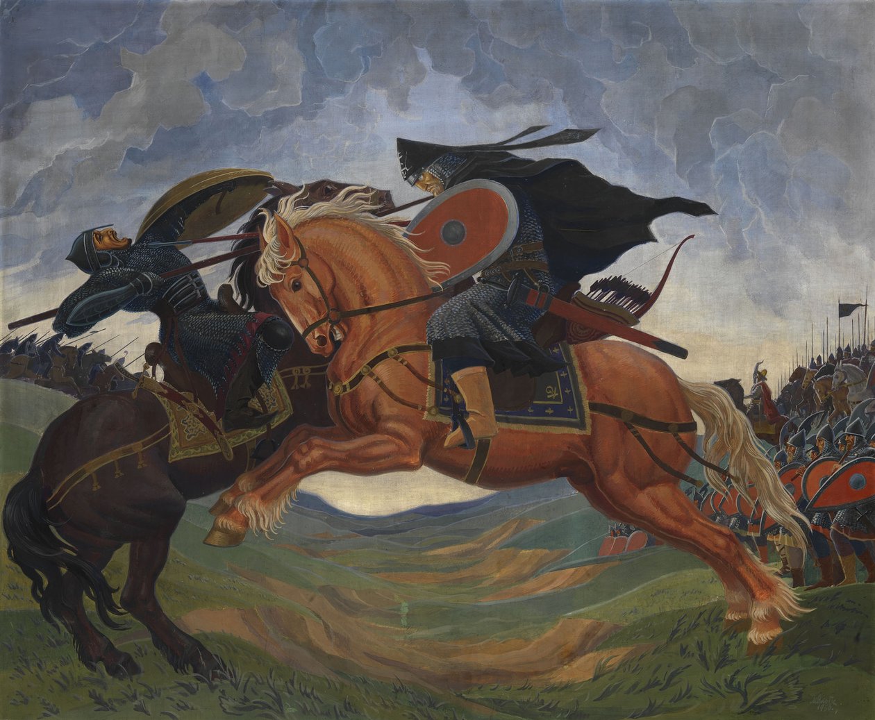 Einzelkampf von Peresvet und Temir-murza auf dem Kulikovo-Feld im Jahr 1380 von Mavriki Petrovich Jacobi