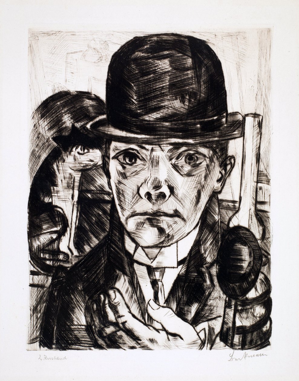 Selbstporträt mit Melone. Gravur von Max Beckmann (1884-1950) von Max Beckmann