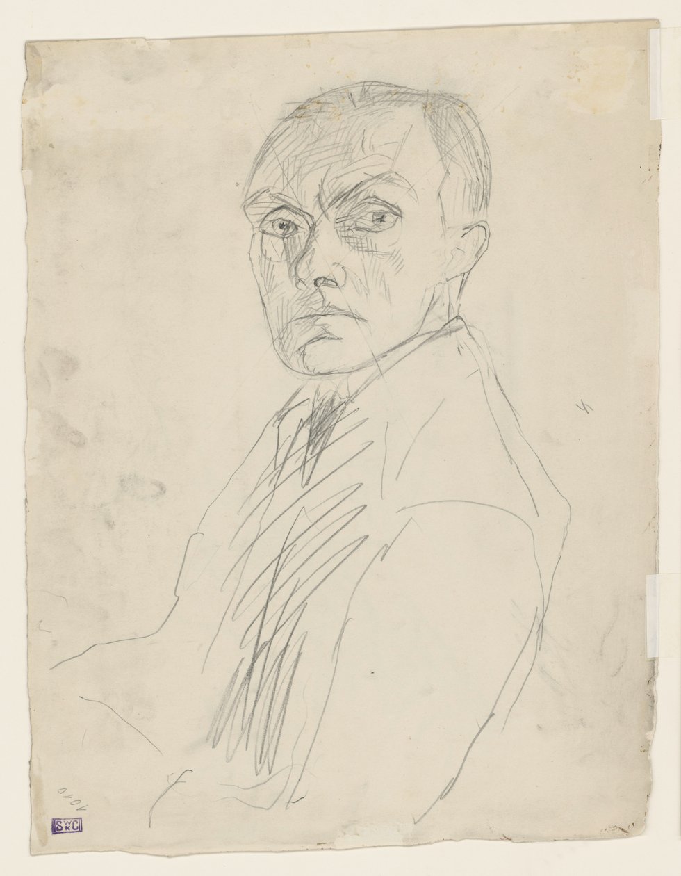 Selbstporträt im Halbprofil nach links (verworfen) von Max Beckmann