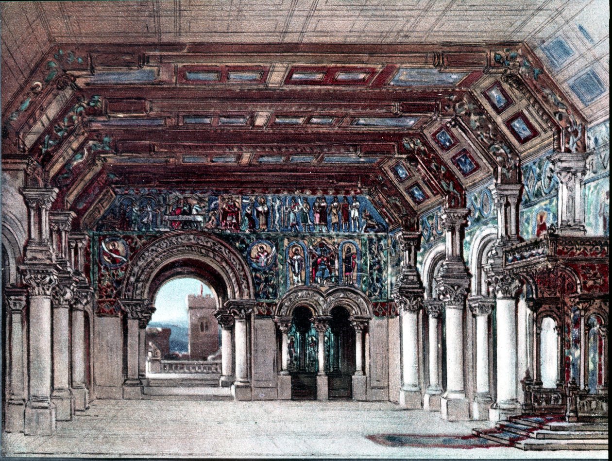 Bühnenbild für Richard Wagners Oper Tannhäuser. Bühnenbild von Bruckner 1891. Bayreuth, Wagner-Museum von Max Bruckner