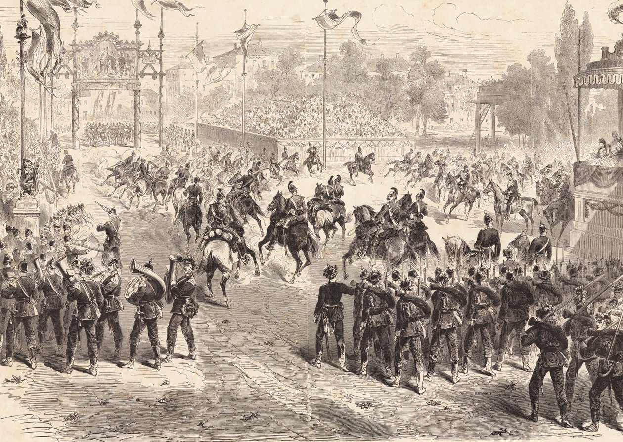 Parade deutscher Truppen, die aus dem Deutsch-Französischen Krieg zurückkehren, Dresden von Max Henze-Dassau