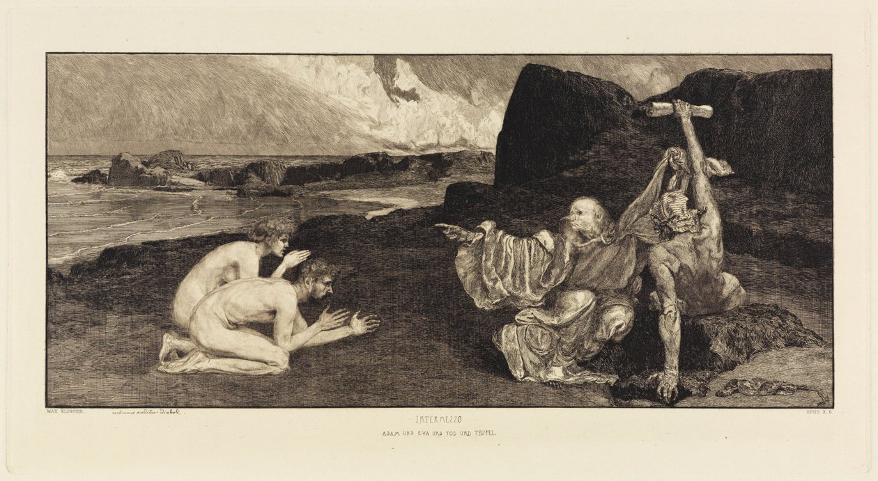 Intermezzo (Adam und Eva und Tod und Teufel) (Eine Liebe, Opus X, Blatt 6) von Max Klinger