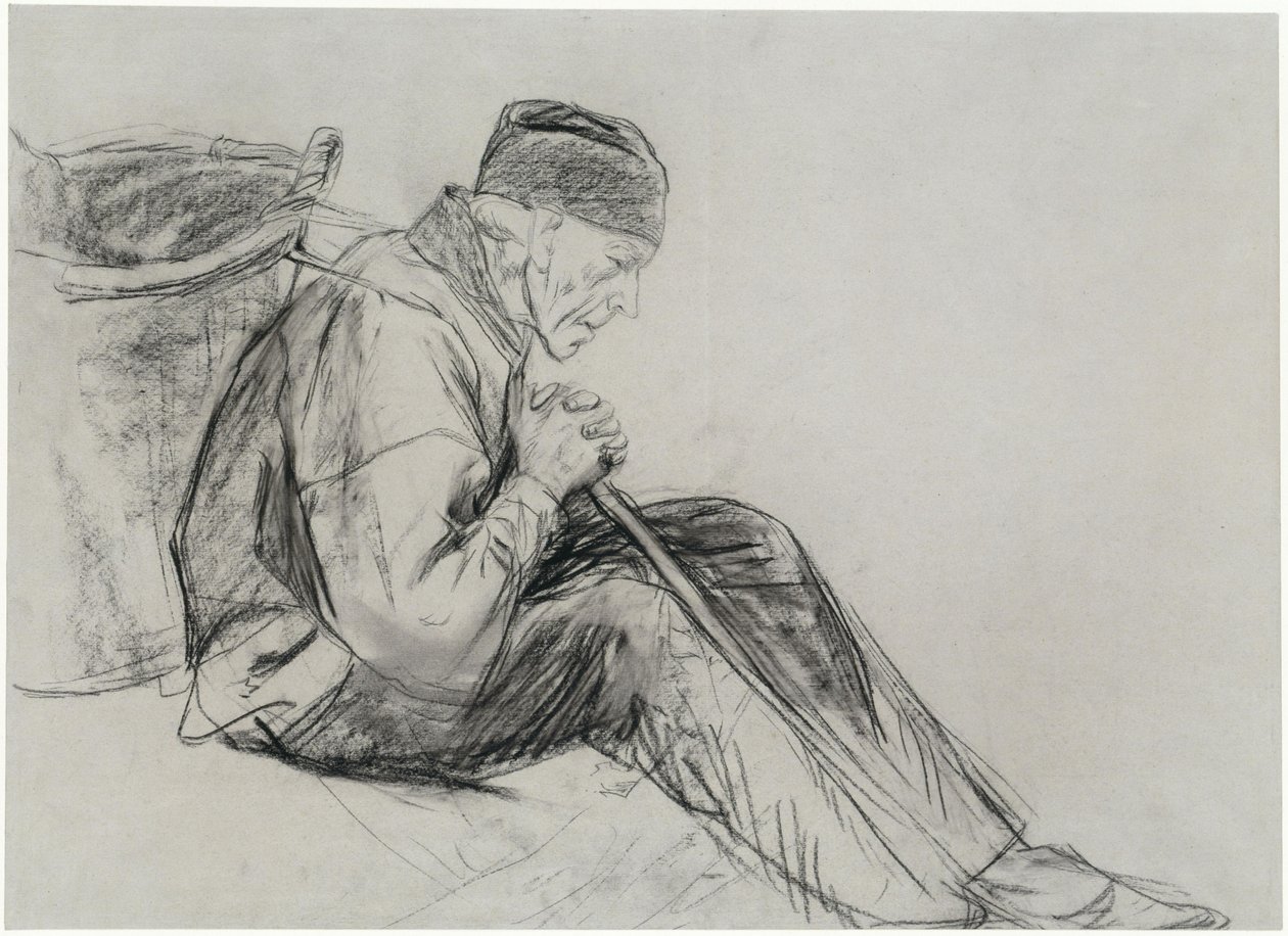 Sitzender Bauer im Profil von Max Liebermann