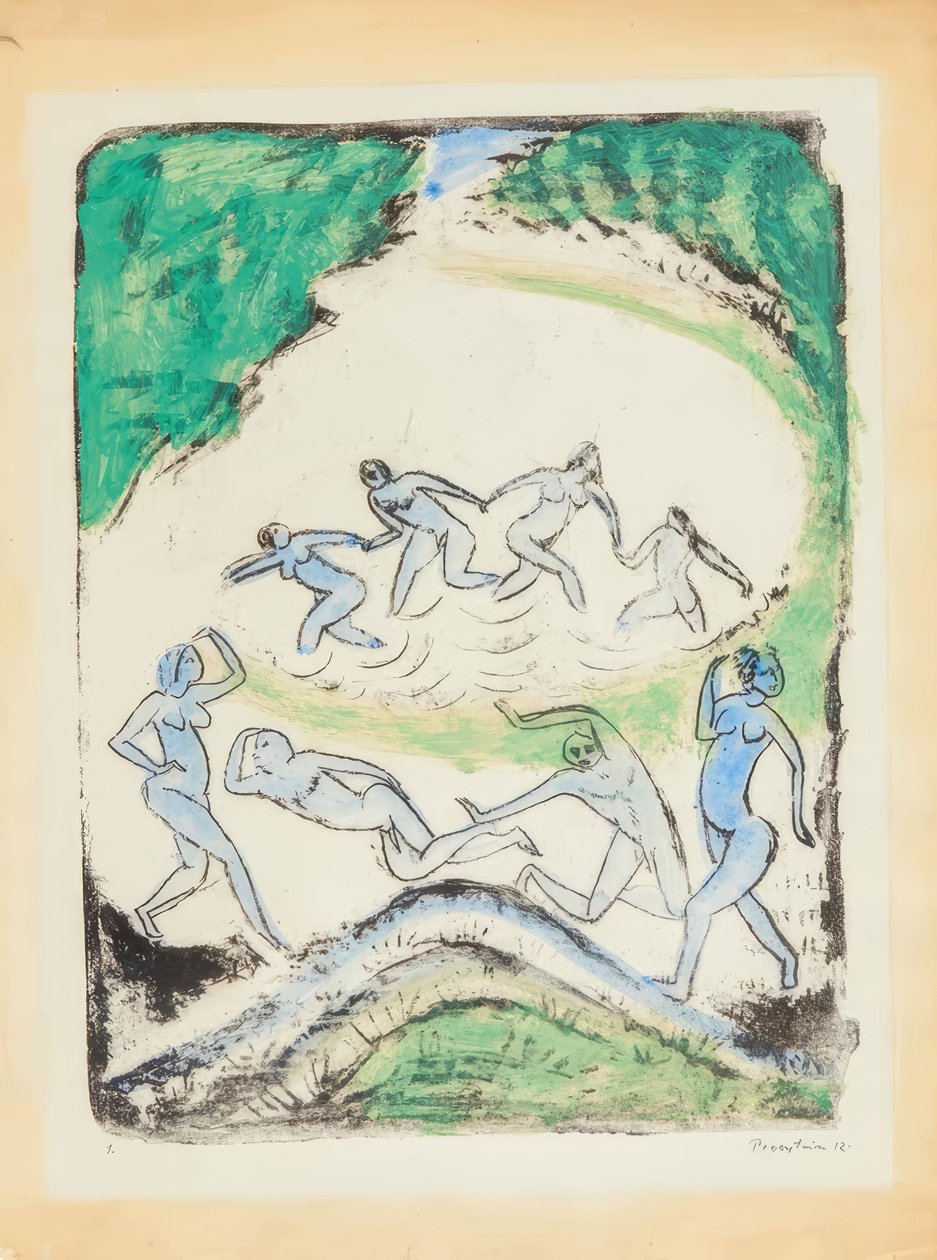 Der Tanz (Tanzende und Badende am Waldteich) von Max Pechstein