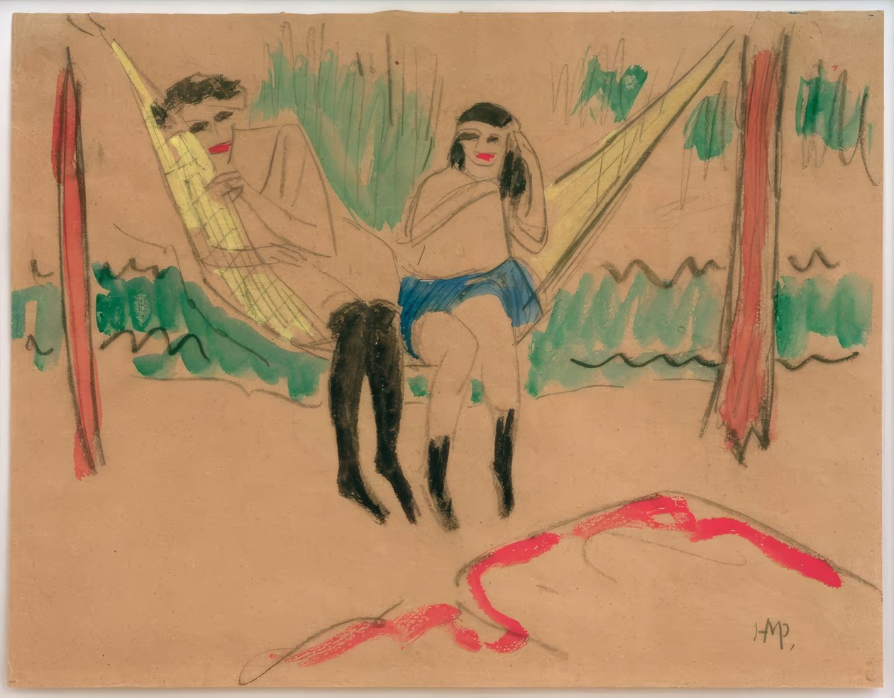 Ohne Titel (Zwei Mädchen in der Hängematte) von Max Pechstein
