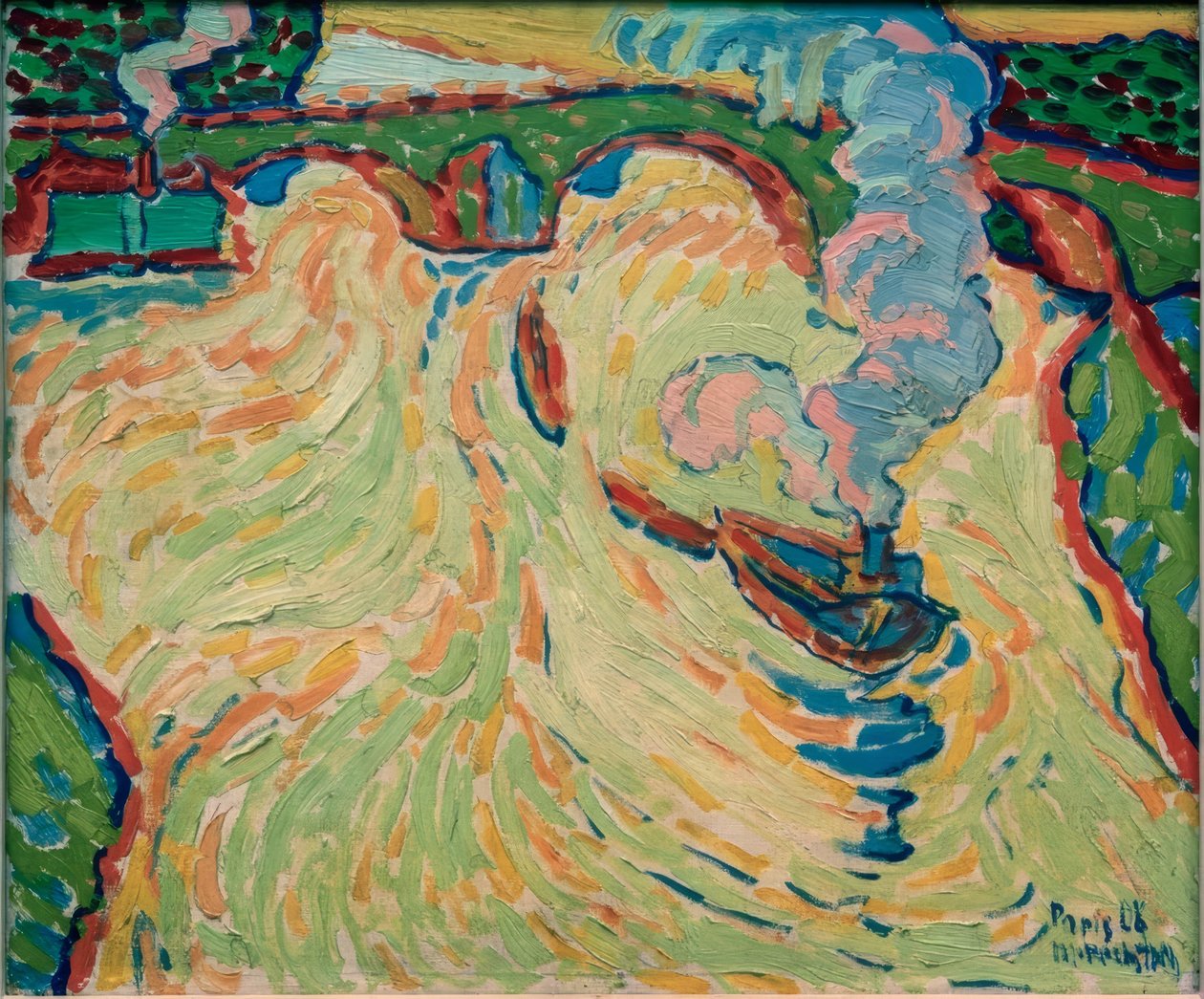 Seine-Brücke mit kleinem Dampfer von Max Pechstein