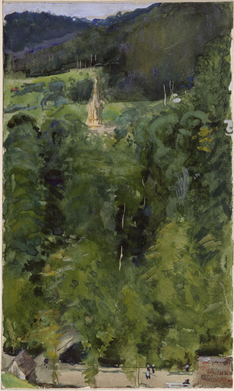 Kirche in Wildbad hinter Bäumen von Max Slevogt