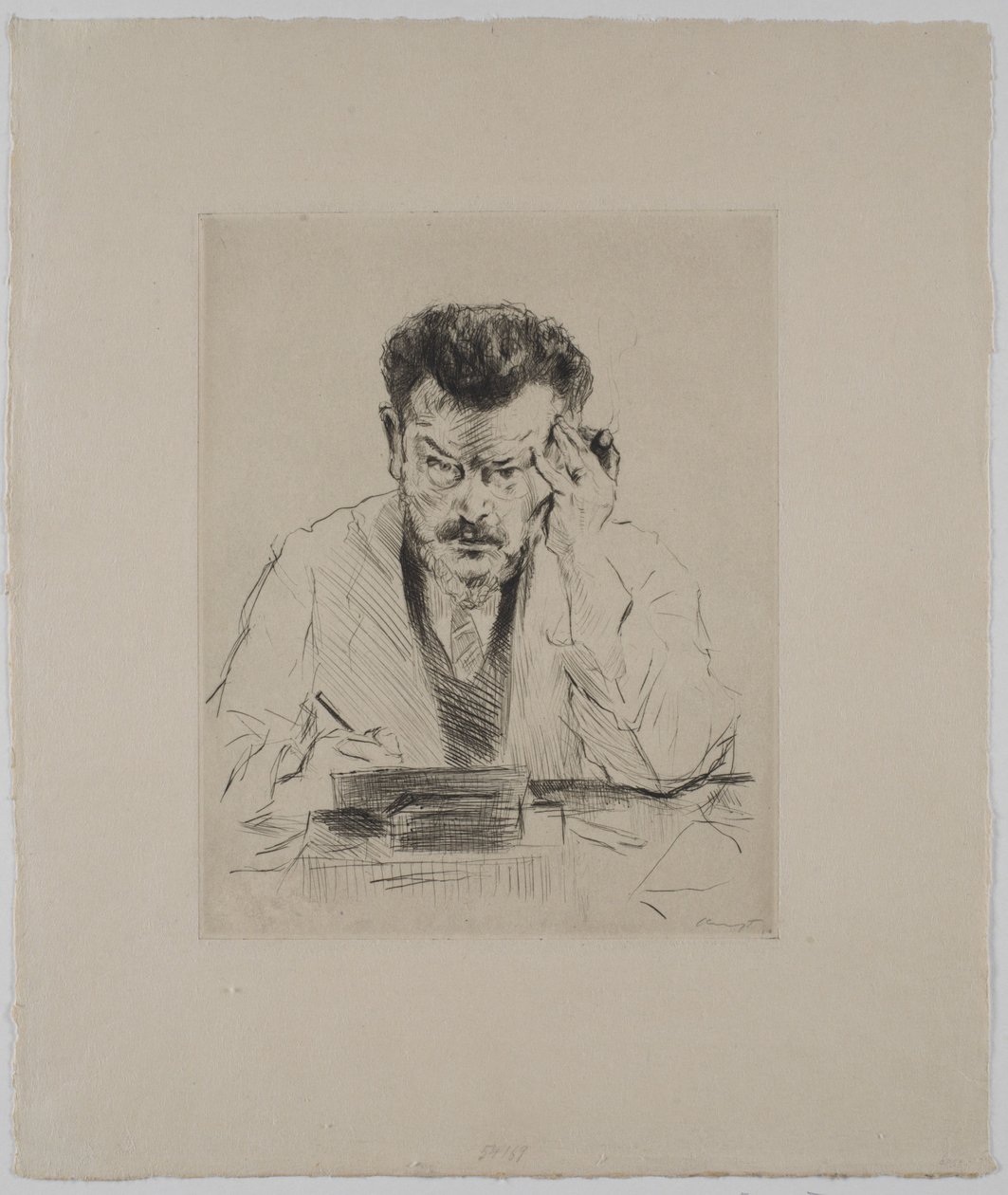 Selbstbildnis mit Zigarre, radierend von Max Slevogt