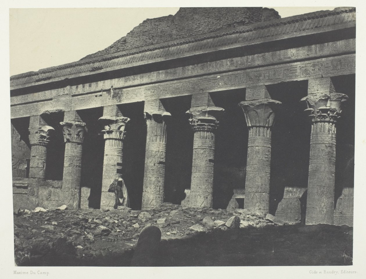 Großer Tempel der Isis in Philä, Galerie Orientale; Nubien, Platte 73 aus dem Album "Ägypten, Nubien, Palästina und Syrien" (1852) von Maxime Du Camp