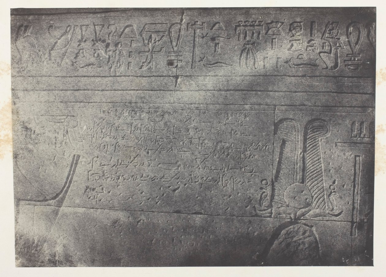 Großer Tempel der Isis in Philä, demotische Inschrift; Nubien, Tafel 76 aus dem Album "Ägypten, Nubien, Palästina und Syrien" (1852) von Maxime Du Camp