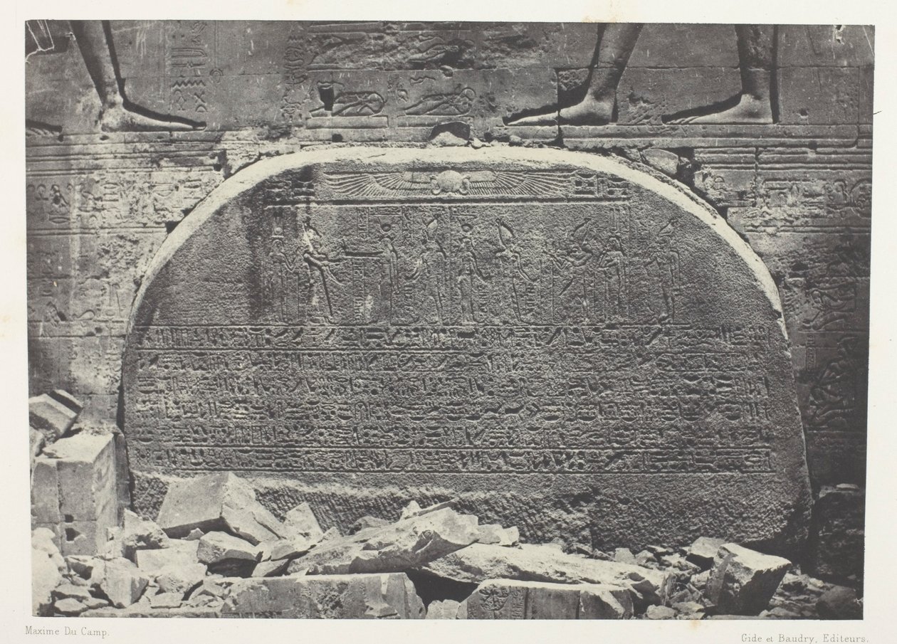 Großer Tempel der Isis in Philä, Proscynéma (Anbetungsakt); Nubien, Platte 75 aus dem Album "Ägypten, Nubien, Palästina und Syrien" (1852) von Maxime Du Camp