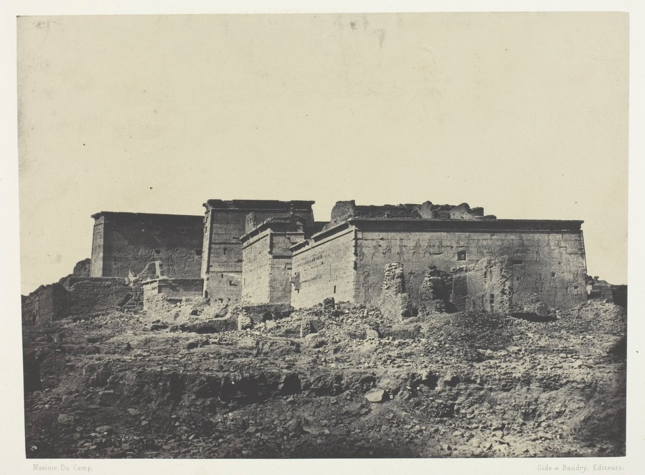 Großer Tempel der Isis in Philä, Gesamtansicht von Norden; Nubien, Platte 80 aus dem Album "Ägypten, Nubien, Palästina und Syrien" (1852) von Maxime Du Camp