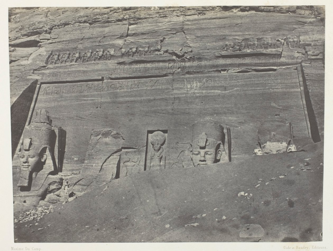 Ibsamboul, Allgemeine Ansicht des großen Spéos von Phrè; Nubien, Tafel 102 aus dem Album "Egypte, Nubie, Palestine et Syrie" (1852) von Maxime Du Camp