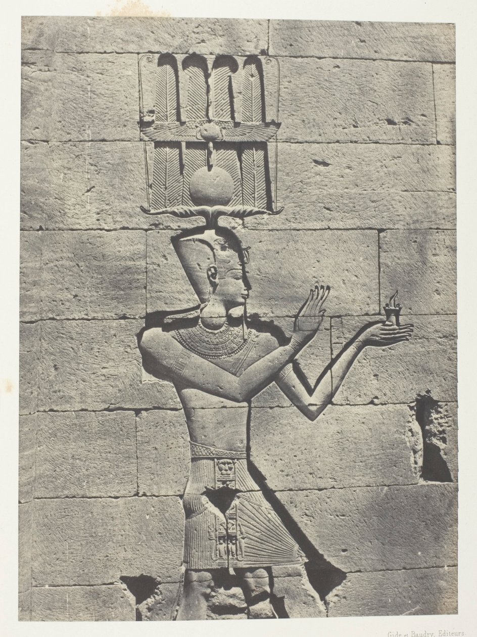 Kalabscheh, Skulpturen der hinteren Fassade des Tempels; Nubien, Tafel 91 aus dem Album "Egypte, Nubie, Palestine et Syrie" (1852) von Maxime Du Camp