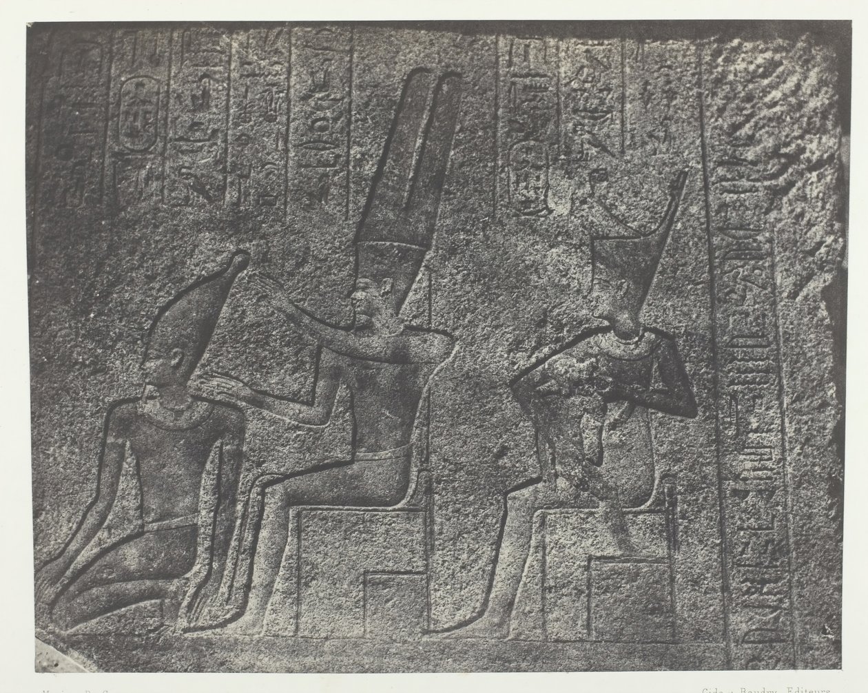 Palais de Karnak, Äußere Skulpturen des Granitheiligtums, Theben, 1849-51, gedruckt 1852 von Maxime Du Camp