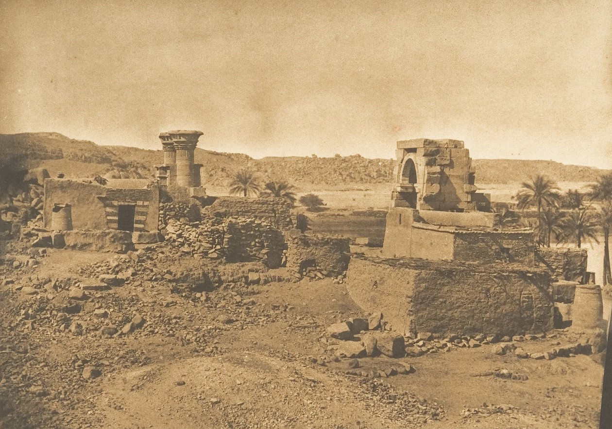 Ruinen und Dorf von Begueh, kleine Insel westlich von Philae, 11. April 1850 von Maxime Du Camp