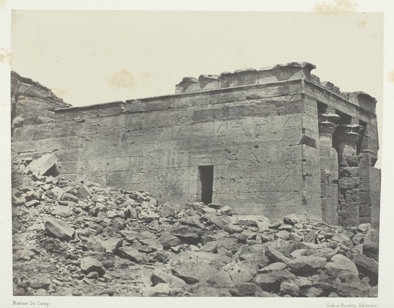 Tempel von Dandour (ehemals Tantour), gewidmet der Triade Osiris-Isis-Horus; Nubien, Platte 93 aus dem Album "Ägypten, Nubien, Palästina und Syrien" (1852) von Maxime Du Camp