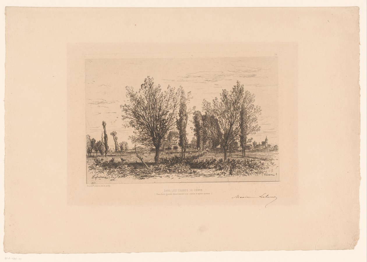 Landschaft mit Wiese und Blick auf eine Stadt von Maxime François Antoine Lalanne (signed by artist)