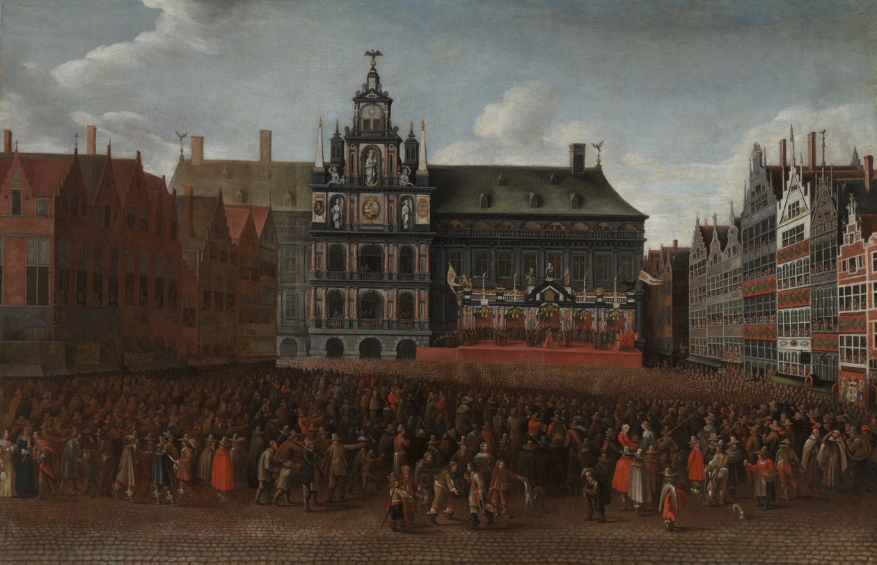 Die Verkündung des Friedens von Münster auf dem Grote Markt in Antwerpen von Maximiliaen Pauwels