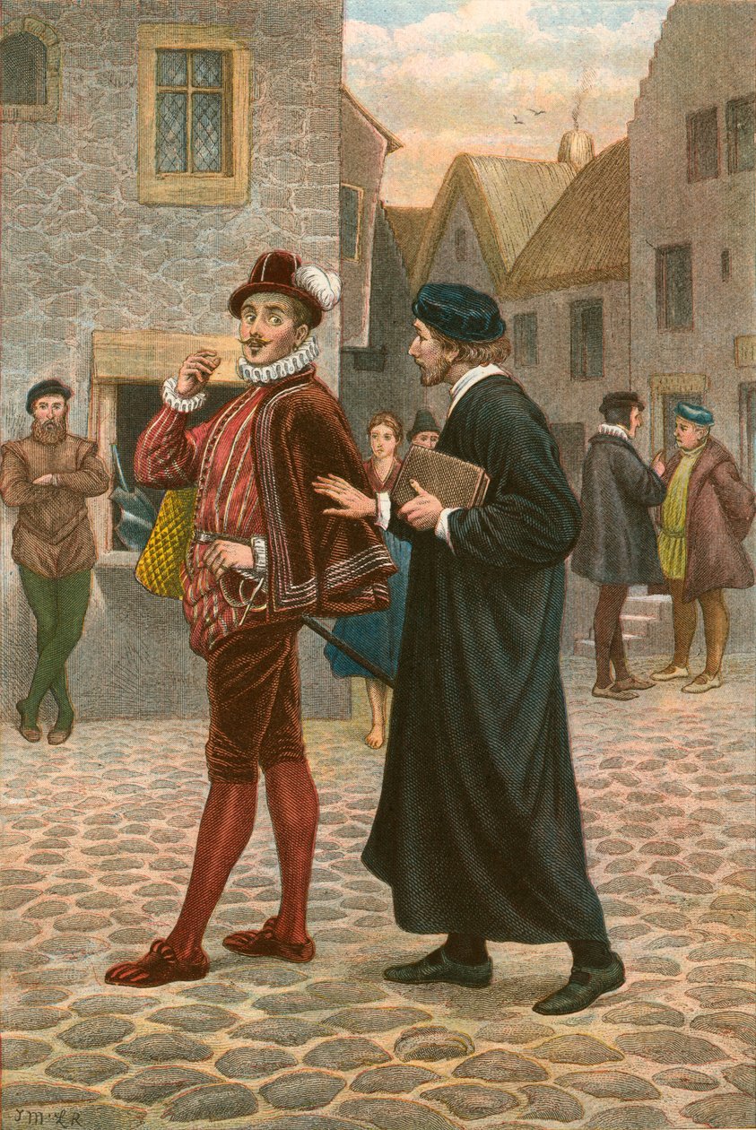 John Welch spricht Robert Glendinning an, seine Berufung zu seinem Nachfolger im Ministerium vorherzusagen (farbige Gravur) von McLaren John Ralston