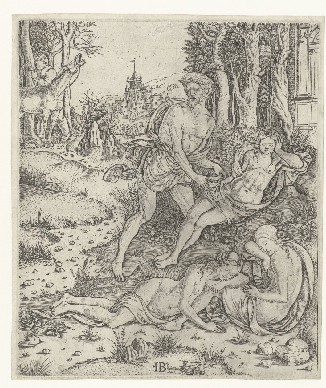 Priapus vergreift sich an Nymphe Lotis von Meester IB met de vogel