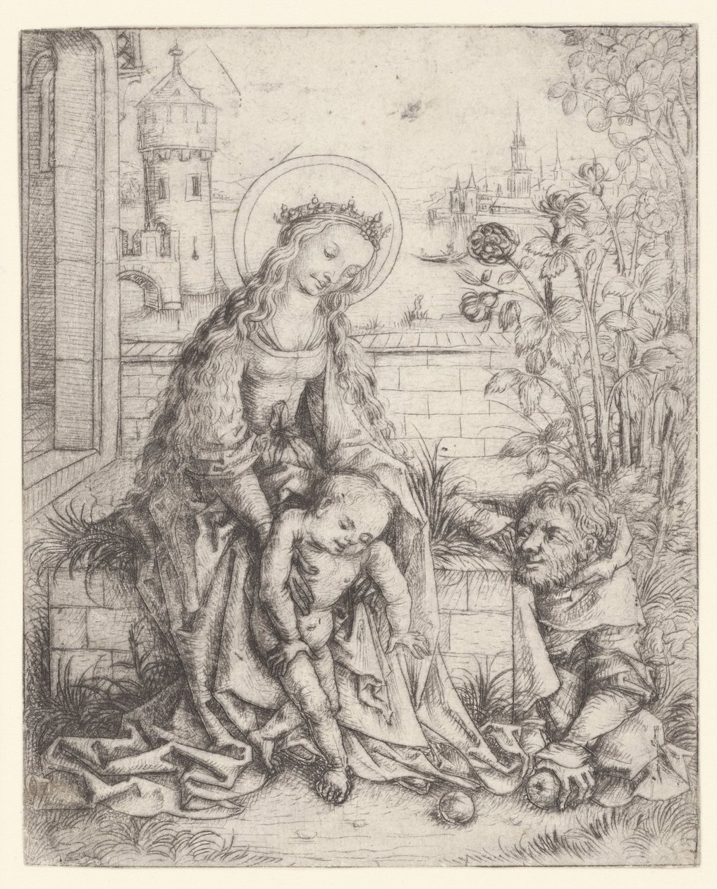 Die Heilige Familie bei der Rosenhecke von Meester van het Amsterdamse Kabinet
