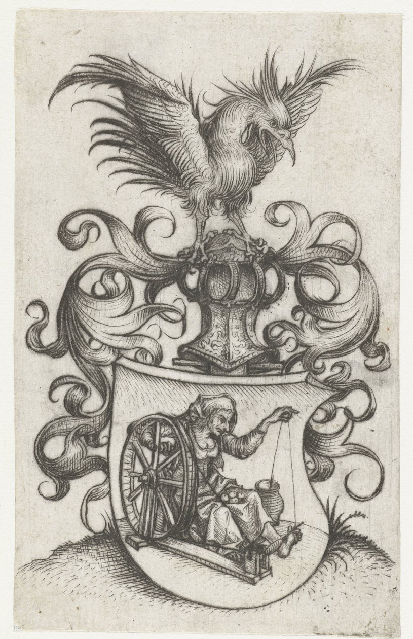 Wappen mit alter zwirnender Frau von Meester van het Amsterdamse Kabinet
