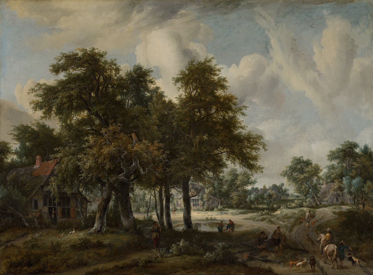 Waldlandschaft mit Hütten von Meindert Hobbema