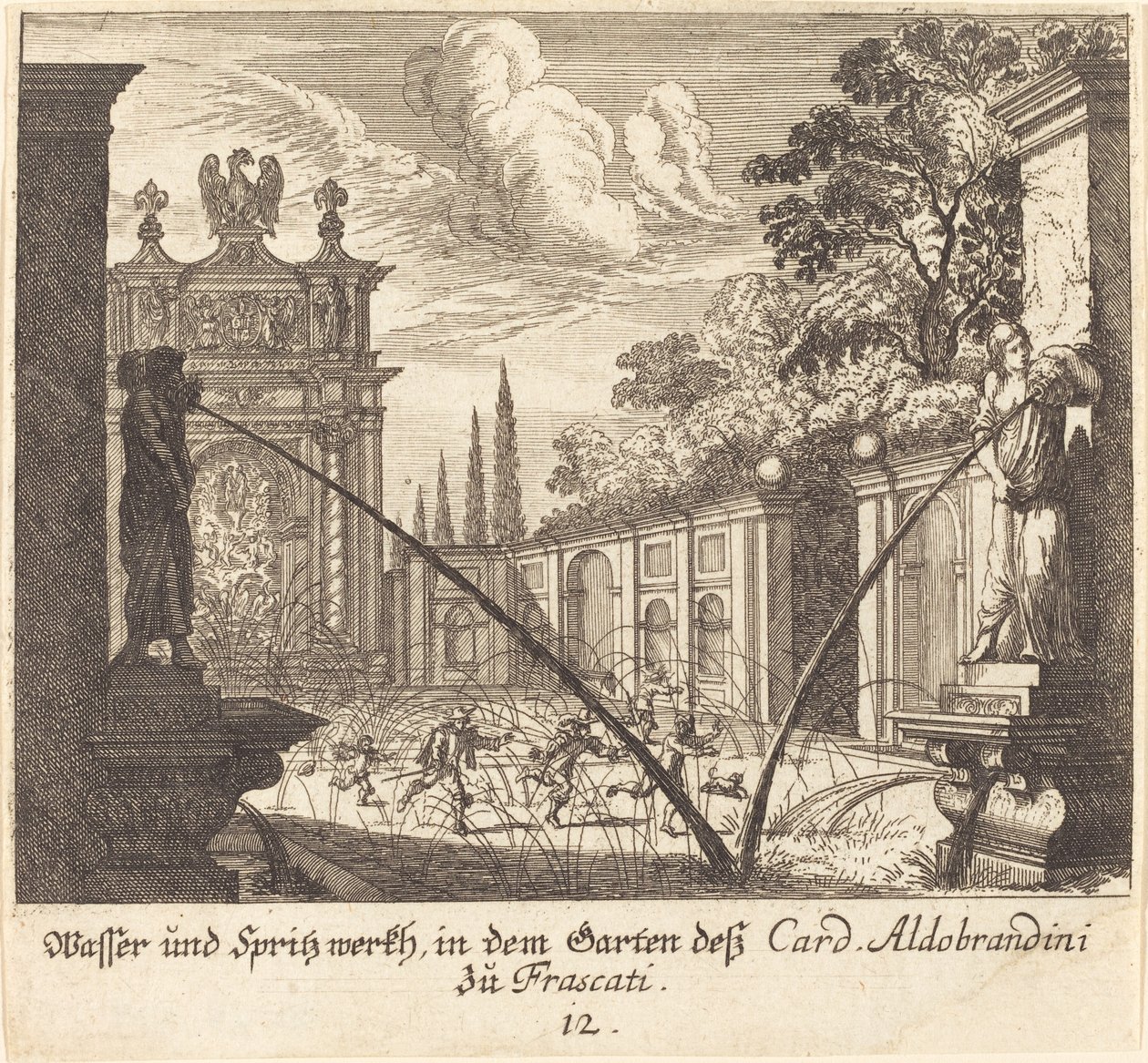 Gärten des Kardinals Aldobrandini, Frascati von Melchior Küsel after Johann Wilhelm Baur