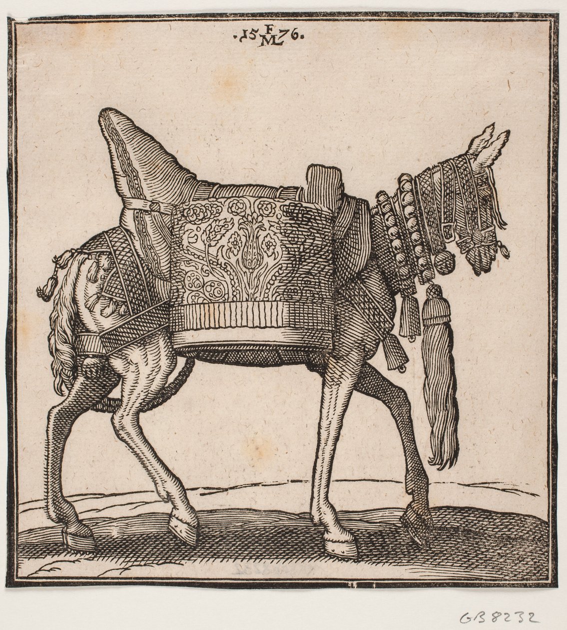 Ein prächtig ausgestattetes Maultier, Profil nach rechts von Melchior Lorck