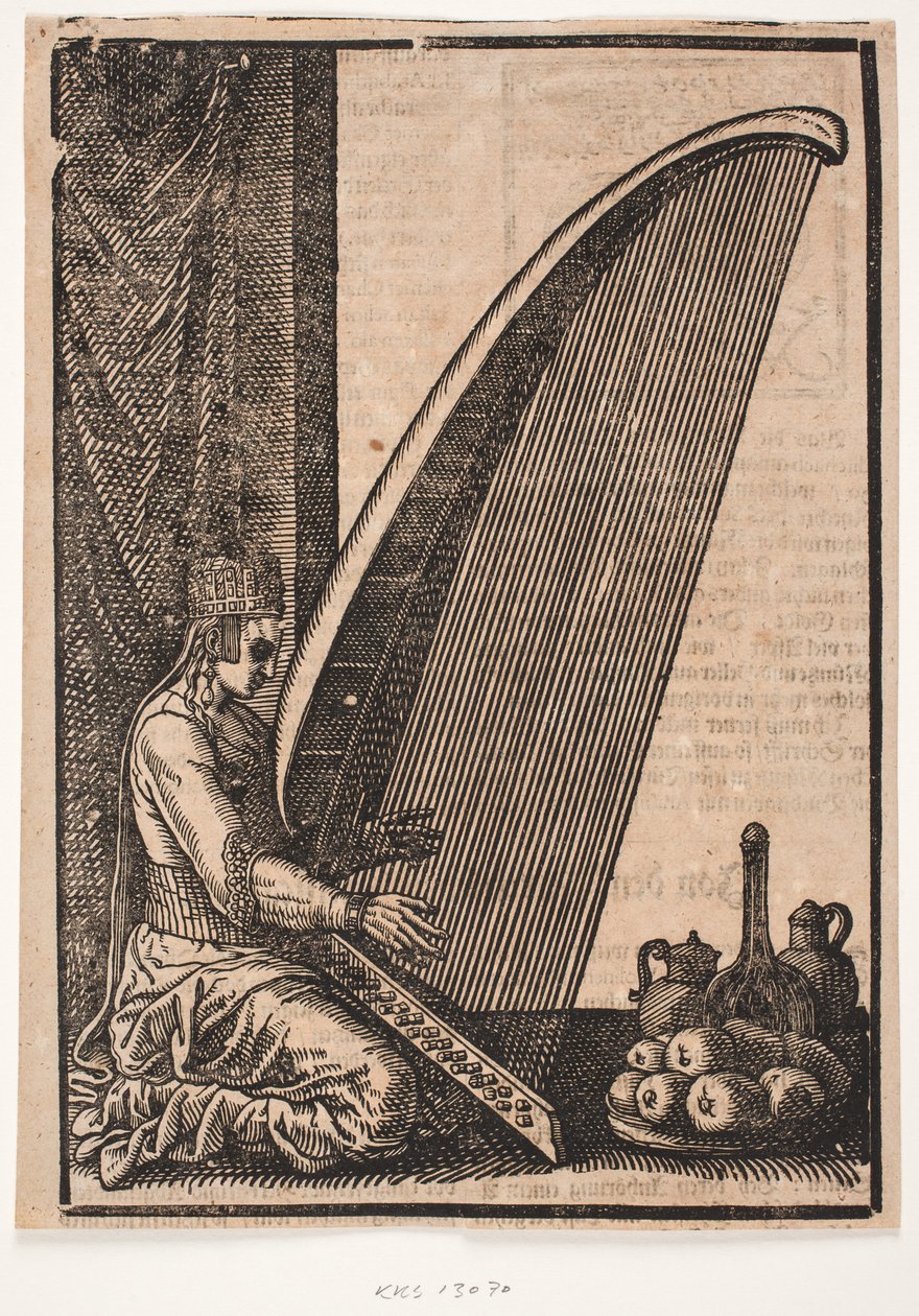 Weibliche Harfenspielerin von Melchior Lorck