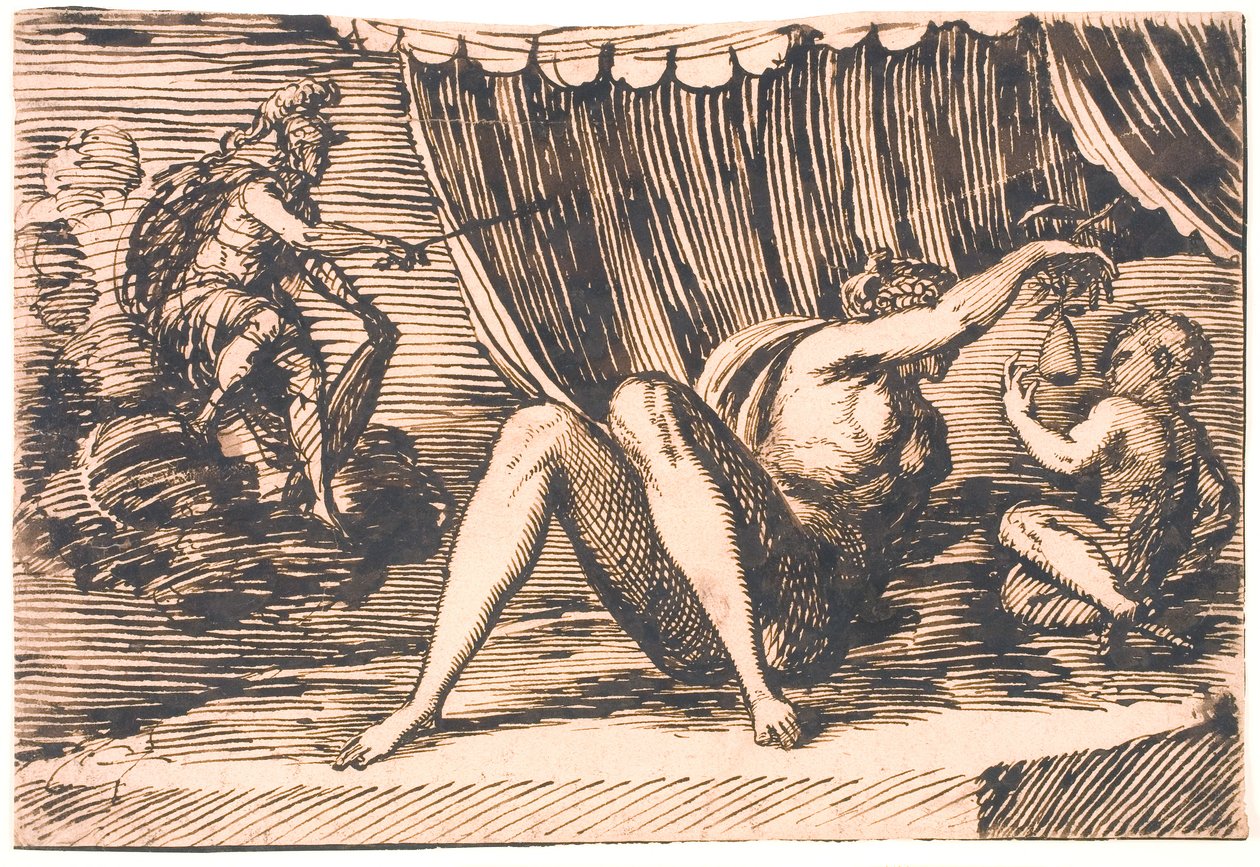 Mars, Venus hält eine Birne, und ein Kind von Melchior Lorck