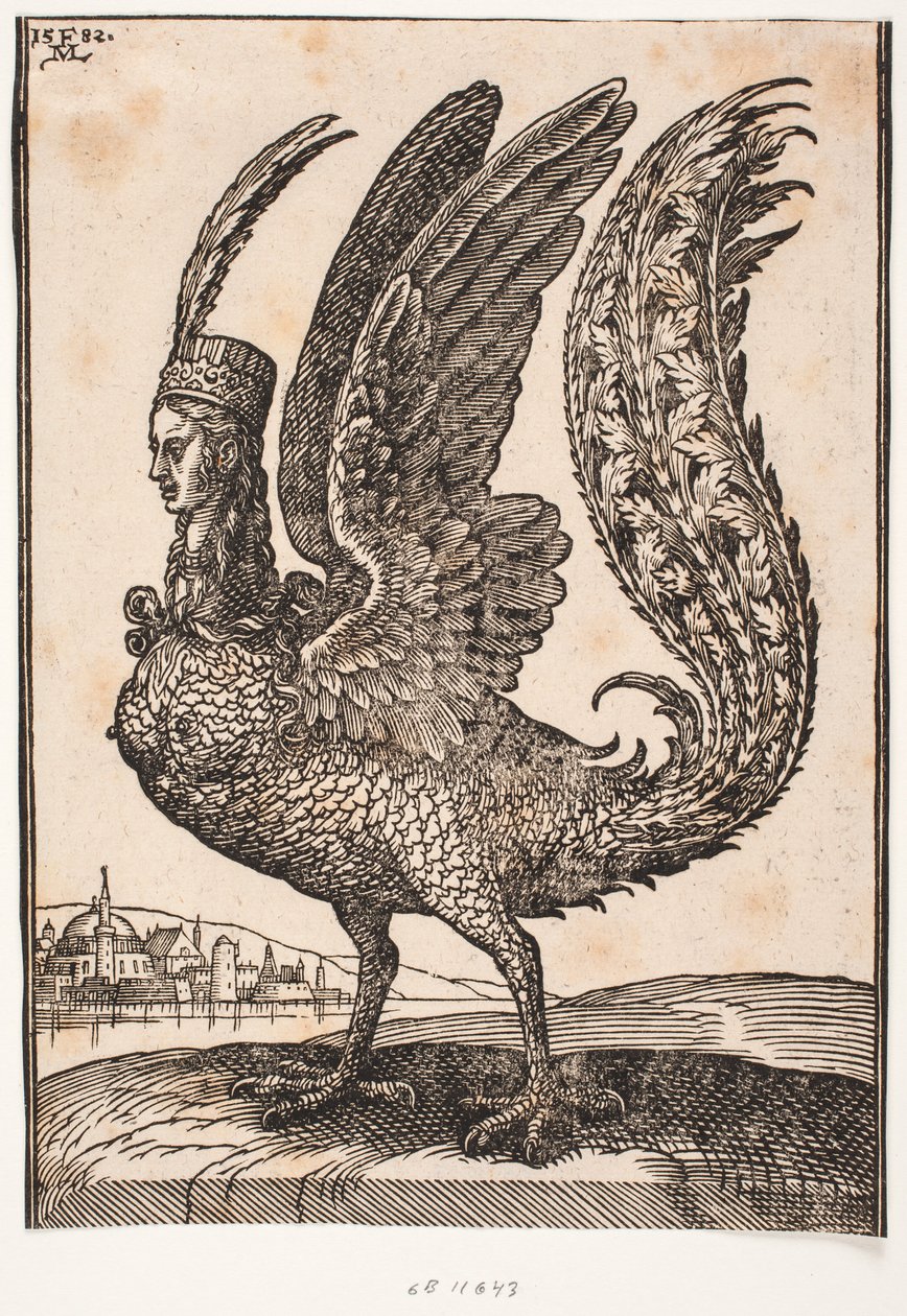Unidentifiziertes mythisches Tier, Harpyie oder Sirene von Melchior Lorck