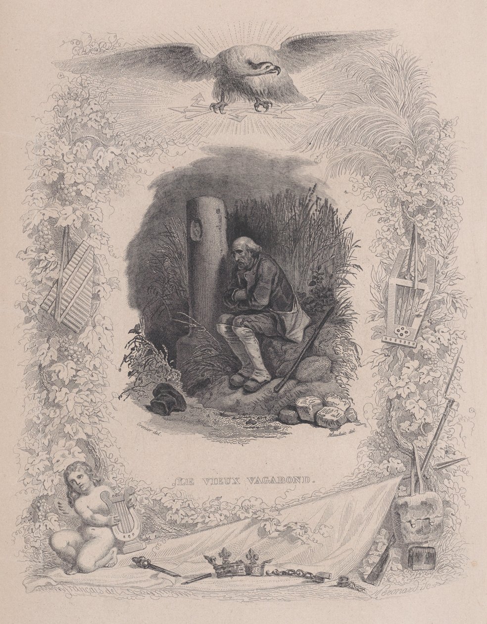 Der alte Vagabund, aus den gesammelten Werken von Béranger, 1829 von Melchior Peronard