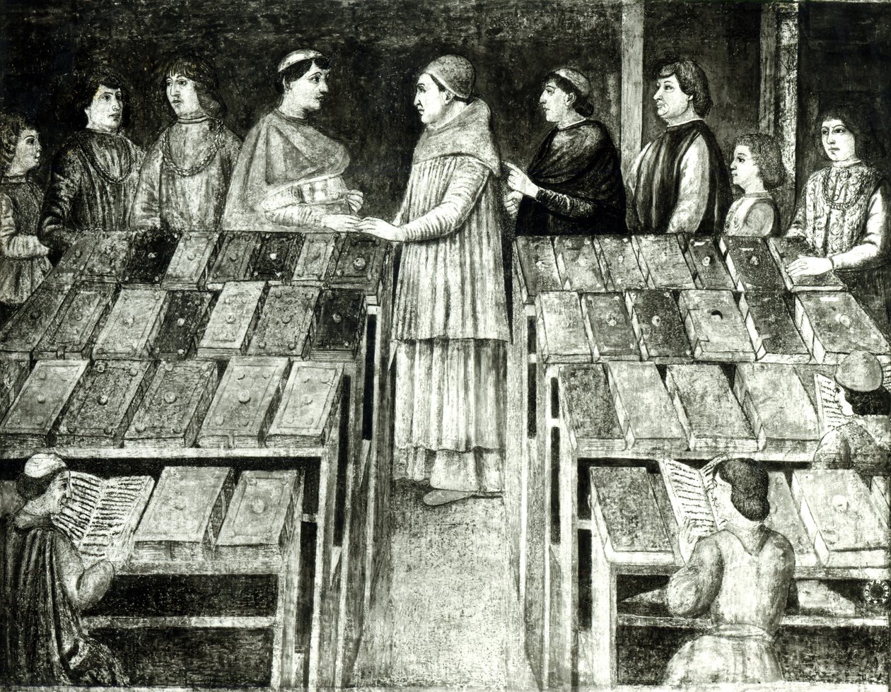 Papst Sixtus IV. und Platina von Melozzo da Forli school of Melozzo da Forli school of