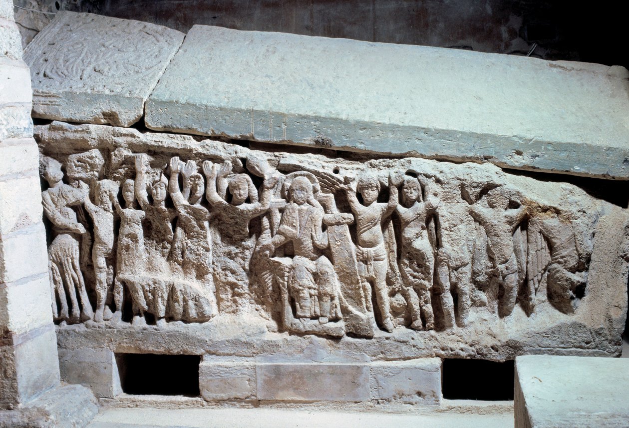 Merowingische Kunst: Basreliefs des Grabes von Agilbert (7. Jahrhundert), Bischof von Paris von Merovingian