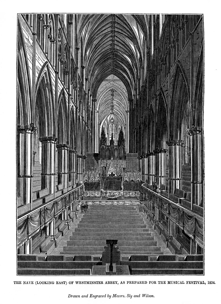 Das Kirchenschiff nach Osten von Westminster Abbey, 1843 von Messrs Sly and Wilson