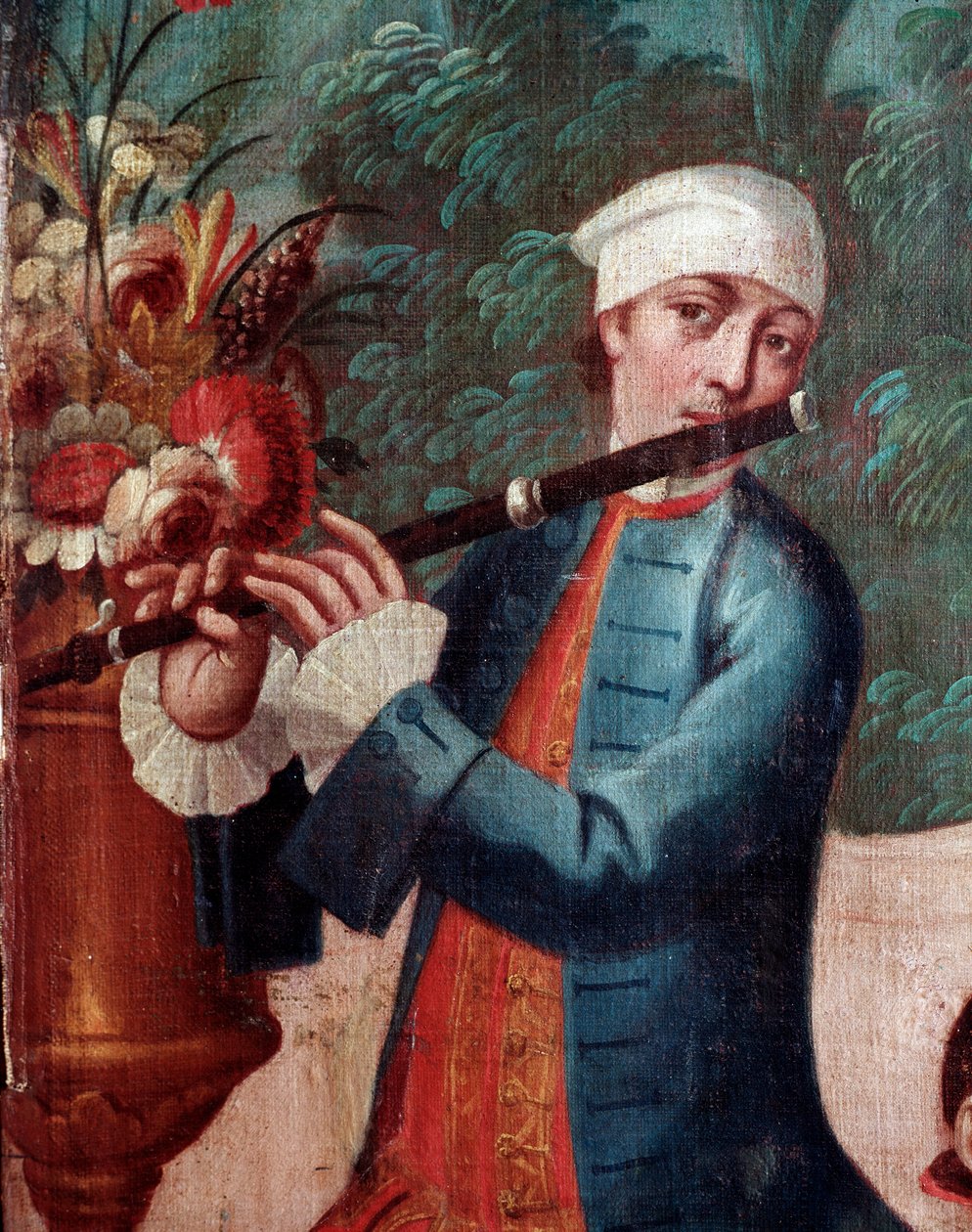 Flötenspieler (Bildschirmdetail, Gemälde) von Mexican School