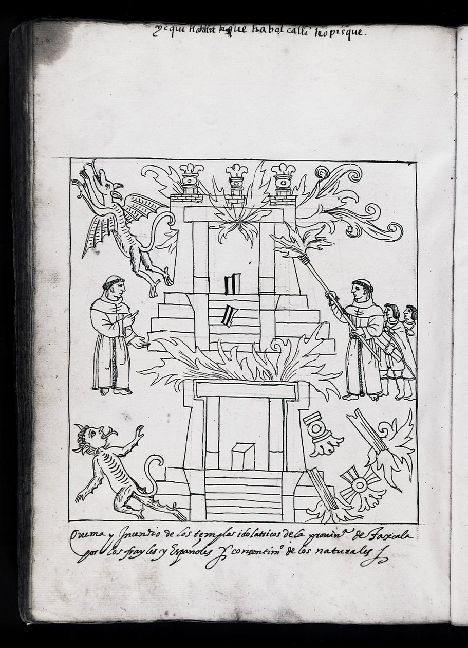 Die Verbrennung der Tempel, Tlaxcala, Illustration aus 