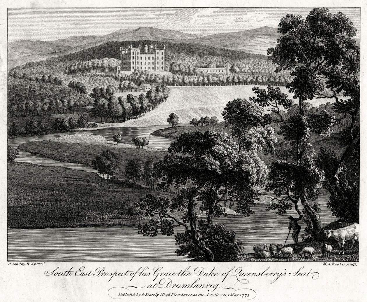 Südostansicht des Sitzes von Herzog von Queensberry in Drumlanrig, Schottland, 1775 von Michael Angelo Rooker
