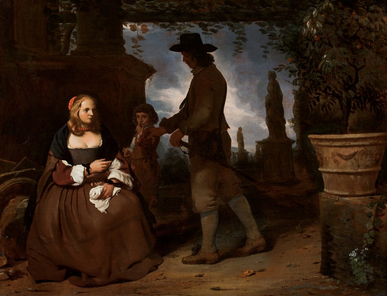Ein junges Paar und ein Junge in einem Garten, um 1650 von Michael Sweerts