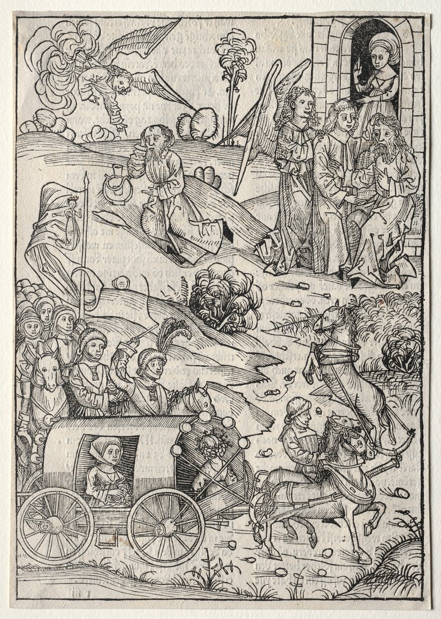 Der Schatzbehalter: Die Rückkehr von Tobias zu Tobit, Die Ankunft von Tobias Frau..., 1491 von Michael Wolgemut
