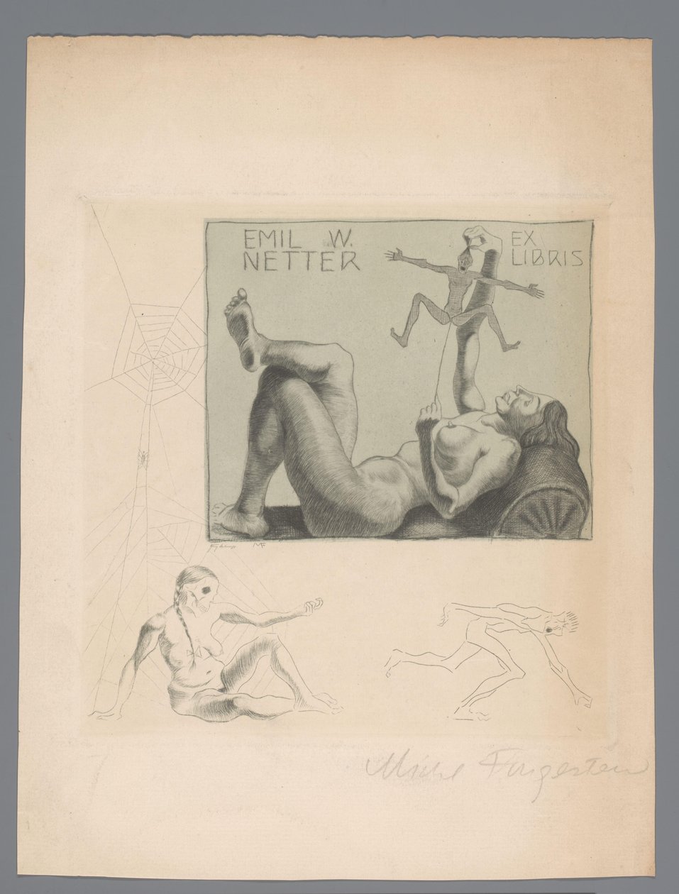 Ex libris von Emil W. Netter von Michel Fingesten (signed by artist)