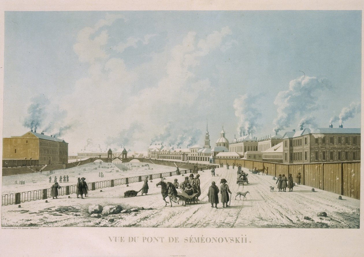 Die Semyonovsky-Brücke in Sankt Petersburg, 1813 von Michel Francois Damam Demartrait