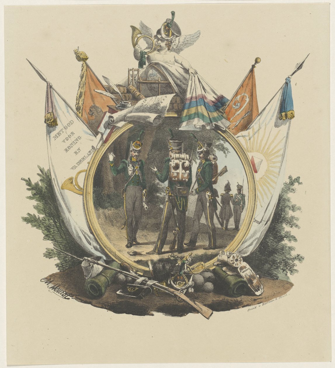 Medaille mit Freiwilligen Jägern der Universität Utrecht, 1830 von Michel Mourot