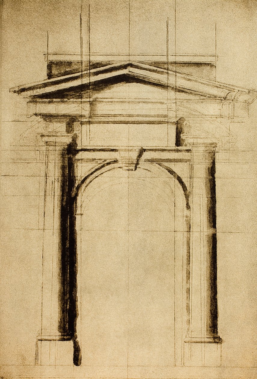 Architektonische Studie einer Tür mit einem dreieckigen Tympanon von Michelangelo Buonarroti