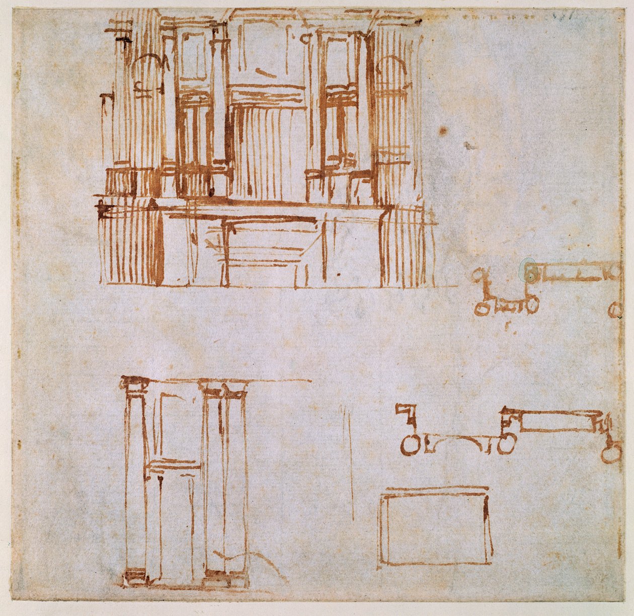 Studien für ein monumentales Wandgrab (für die Gräber von Clemens VII. und Leo X. geplant für den Chor von San Lorenzo, Florenz) 1525-26 von Michelangelo Buonarroti