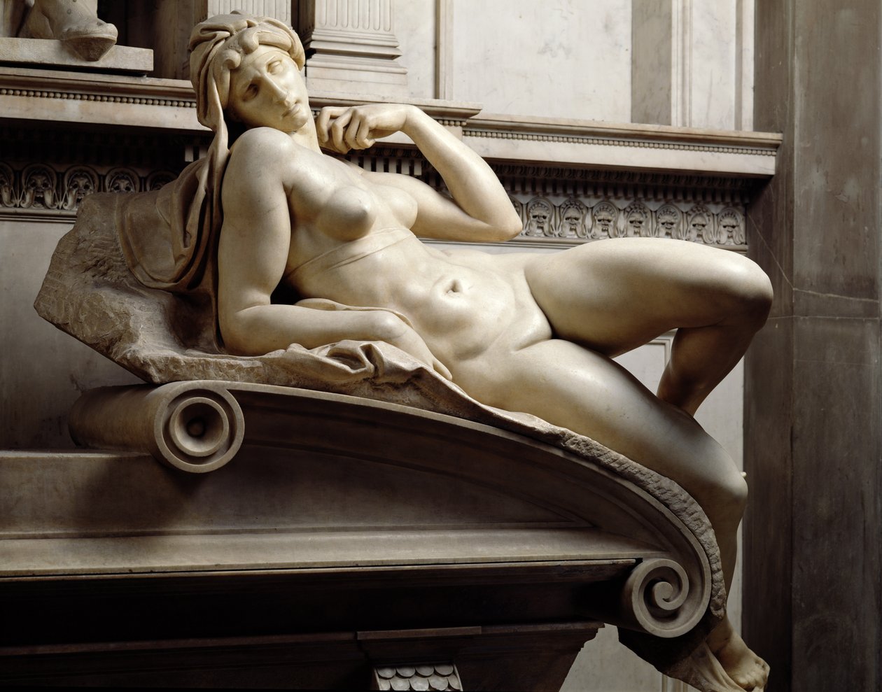 Das Grab von Lorenzo de Medici (Detail von Morgenröte) von Michelangelo Buonarroti