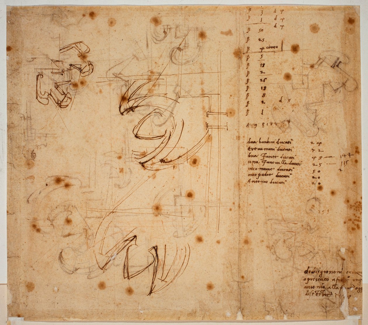 Autographische Studien und Zählungen von Michelangelo Buonarroti