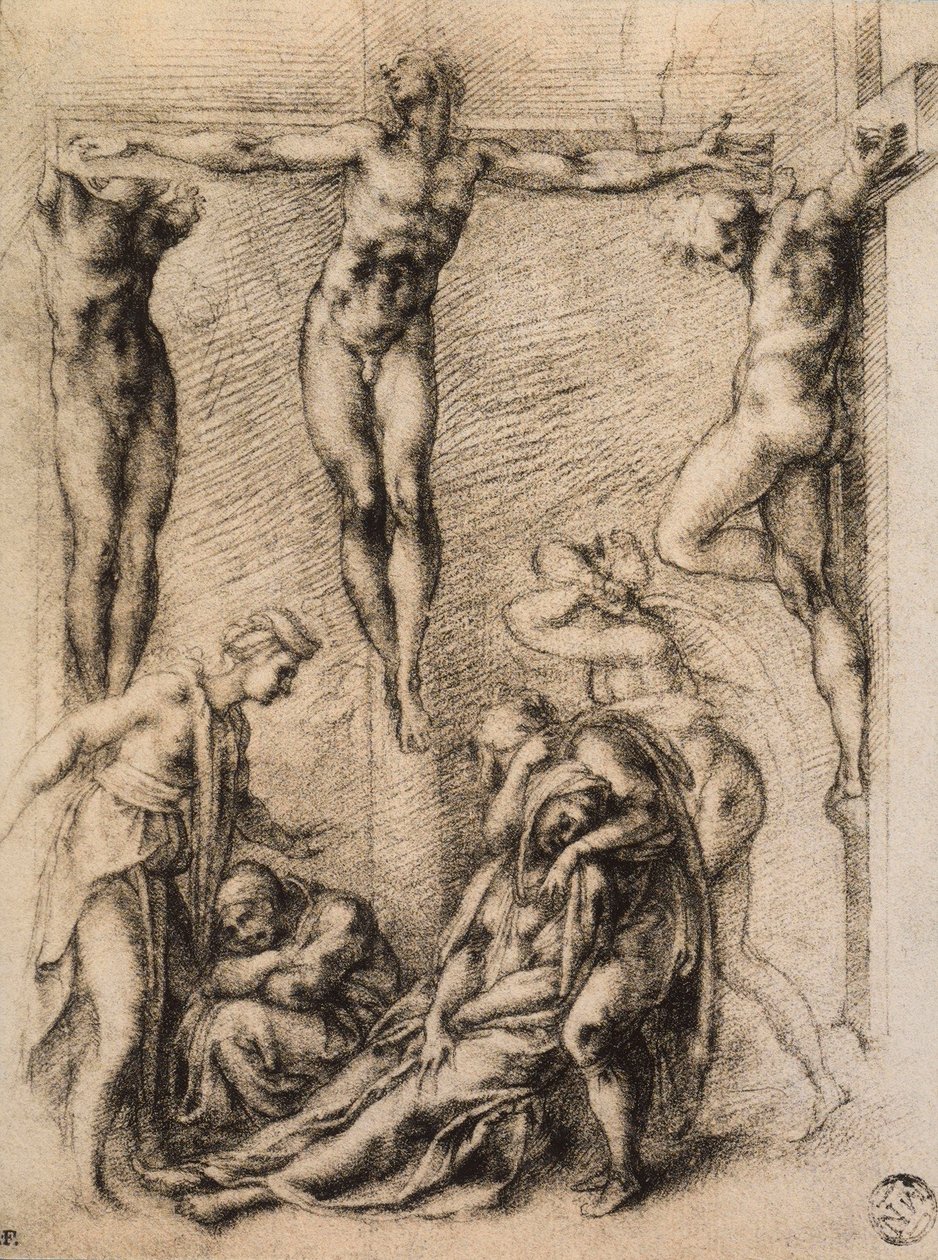 Kreuzigung, Zeichnung von Michelangelo. Musée du Louvre, Paris von Michelangelo Buonarroti
